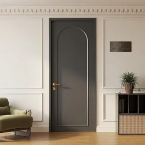 Dark Gray Smooth Arch Slab Solid Wood Wardrobe Interior Door