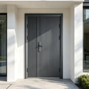 Dark Grey Metal Front Door with Smart Digital Lock for Villa Security Entrance