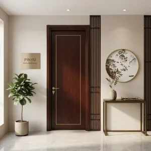 Dark Walnut Central Brass Frame Multi-Scene Hotel Residence Solid Wood Storage Closet Full-Wall Built-In Wardrobe