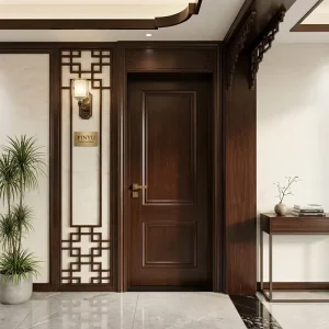 Dark Walnut Chinese Lattice Double Recessed Solid Wood Wardrobe Interior Door