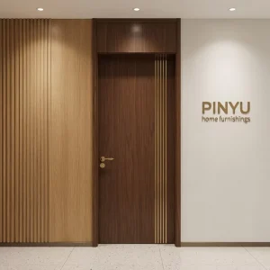 Dark Walnut Vertical Brass Strip Solid Wood Wardrobe Interior Door