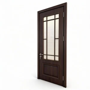 Dark Wood Interior Door with Wall Integration Design for Dining Room