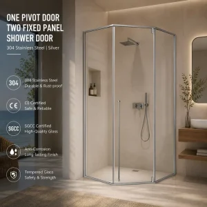 Diamond Pivot Shower Door Ultra-Narrow Frame Clear Tempered Glass Bathroom Enclosure