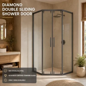Diamond Shape Framed Sliding Shower Door with Brush Strip for Hotel Apartment Bathroom