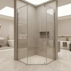 Diamond Shaped Hotel Villa Brushed Stainless Steel Sliding Door Shower Enclosure with 8mm Tempered Glass Corner Bathroom Modern