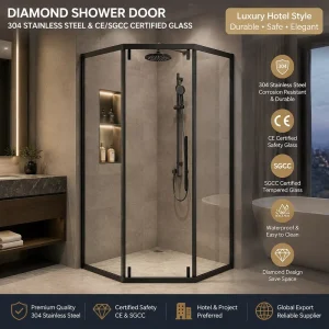 Diamond-Shaped Shower Room Side Sliding Door 304 Stainless Steel Frame 8mm Thick Glass Screen for Bathroom Wet-Dry Separation