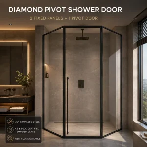 Diamond-Shaped Two-Fixed-One-Pivot Shower Door for Commercial Projects