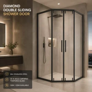Diamond Style Framed Sliding Shower Door with Brush Seal for Commercial Hotel Bathrooms