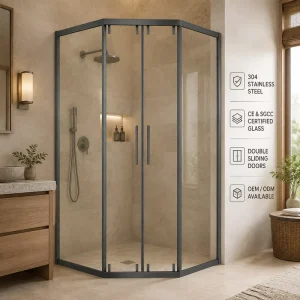 Diamond Type Double Solid Sliding Shower Door with Frame Tempered Glass and 304 Stainless Steel 8mm Thick Durable
