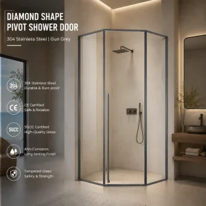 Diamond-Type Hinged Shower Door Stainless Steel Frame 8mm Glass for Hotels Villas and Apartments