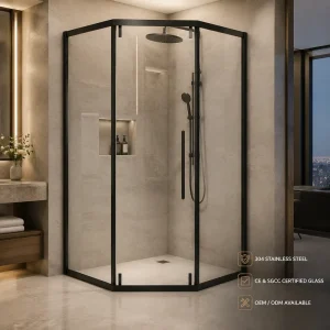 Diamond Type Two Fixed Single Sliding Shower Door with Tempered Glass and 304 Stainless Steel Durable and Easy Clean Frame