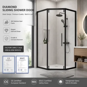 Diamond-framed Shower Enclosure Featuring Two Fixed Glass Panels One Smooth Sliding Door Designed for Modern Corner Bathrooms