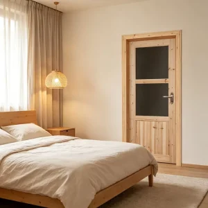 Direct Manufacturer Solid Fir Timber Door with Diamond Screen Indoor Solid Wood Door