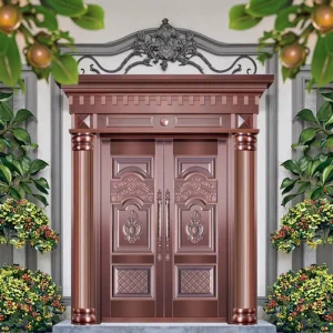 Double Copper-Finish Metal Exterior Main Door