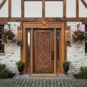 Double Entry Classic Carved Solid Wood Villa Door for House