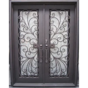 Double Entry Wrought Iron Door with Ornamental Ironwork
