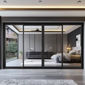 Double-Glass Aluminum-Frame Sliding Door for Interior, Exterior, and Patio Use