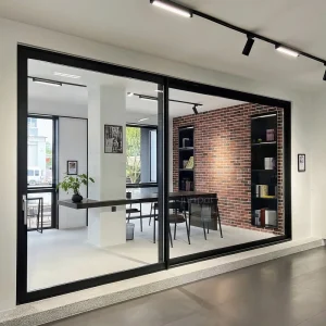 Double Glass Sliding Door for Apartment Living Room Entry Exterior Aluminum Minimalist Design Fire Prevention Good