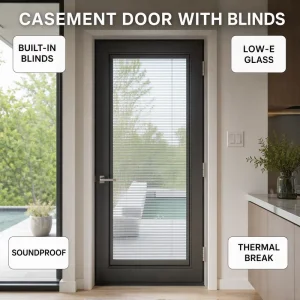 Double Glazed Aluminum Casement Door with Built-in Blinds Low-E Glass Soundproof Thermal Break Swing Door for Home