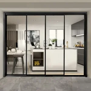 Double Glazed Black Sliding Glass Kitchen Door Aluminium Tempered Glass Sliding Doors Slimline Aluminum Sliding Door