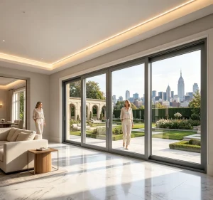 Double-Glazed Waterproof Soundproof Sliding Doors With Three-Layer Laminated Safety Glass For Living Room Interior And Mall Use