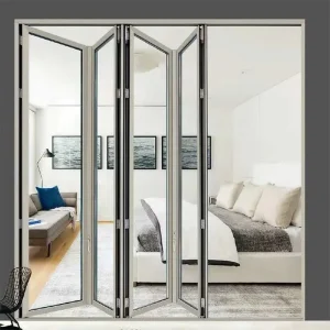 Double Glazing Tempered Hollow Glass Customized Aluminum Frame Folding Door Accordion Style