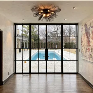 Double-Insulated Glass French Swing Doors with Broken Bridge Aluminum, Low-E Glass, and Windproof Design for Cold-Climate Villas