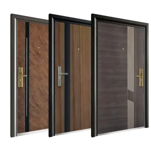 Double-Layer Steel Security Swing Door with Glass, Stainless Steel and Fiberglass Finish