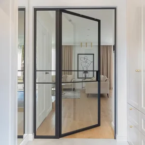 Double-Layer Waterproof Soundproof Glass Swing Door with Aluminum Casement Frame for Villa Apartment Entrance