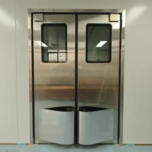 Double-Leaf 304 Stainless Steel Free-Impact Swing Door with Sight Window for Food Factory, Central Kitchen, and Cleanroom Use