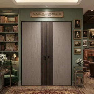 Double-Leaf Aluminum Alloy Door with Wood Finish and Sound Insulation for Villa Entrances
