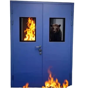 Double-Leaf Fireproof Steel Swing Door with Glass Window for Hospital, Residential, and Commercial Use