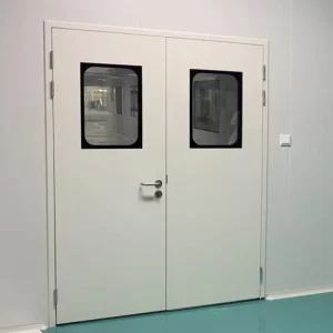 Double-Leaf Swing Emergency Exit Door, Fire-Rated Steel with Stainless Steel Finish for Hospitals