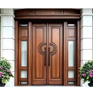 Double-Leaf Wooden Entrance Door Teak Oak Solid Wood Interior Doors for House