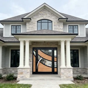Double Modern Wrought Iron Exterior Pivot Front Door