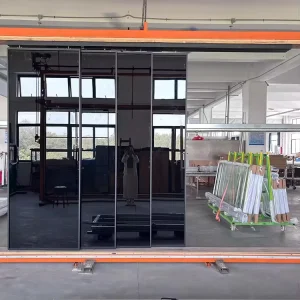 Double-Opening Automatic Aluminum Sliding Glass Door System with Double-Glazed Tempered Glass and Soundproofing