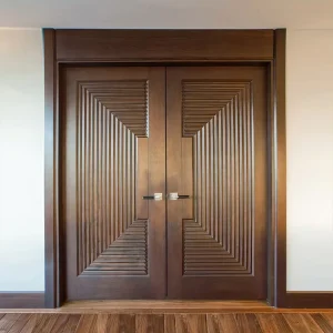 Double Polymer Front Entry Door, Solid Teak