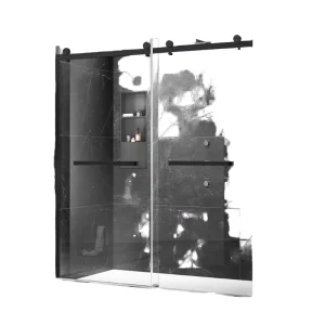Double Sliding Shower Door Frameless Stainless Steel Tempered Glass 60×74 Inches 5/16in (8mm) Waterproof 18 Ch Pull