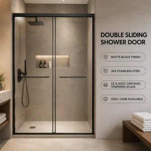 Double Sliding Shower Door Tempered Glass Stainless Steel Frame 8mm Thick