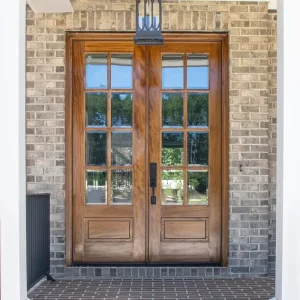 Double Solid Wood Entrance Door with Glass for Villas