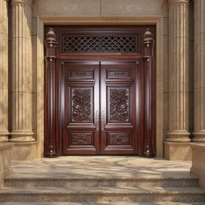 Double Solid Wood Swing Door, Exterior Villa Entrance, Eco Baking Paint, Custom Size