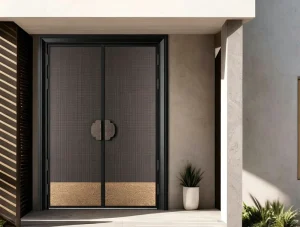 Double Swing Aluminum Entrance Door for Villa with Antique Split Handle