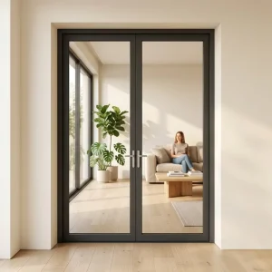 Double Swing Aluminum Front Entry Door with Windproof Feature for Residential and Hotel Projects