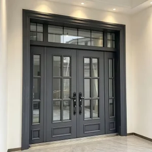 Double Swing Entrance Door Steel Zinc Alloy Tempered Glass Anti-Theft Exterior Door
