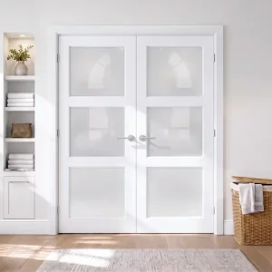 Double Swing Frosted Glass 3-Panel Interior Door for Houses