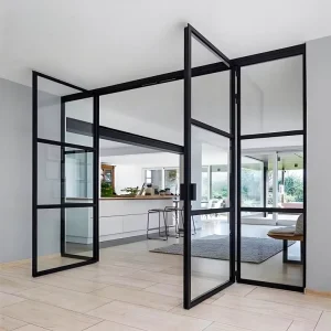 Double Tempered Glass Swing Door with Aluminum Alloy Narrow Frame for Interior Casement and French Door Use