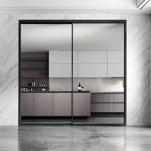 Double-Track Aluminum Sliding Kitchen Door, Waterproof, with Frame