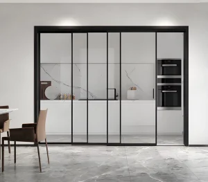 Drop-Slide Three-Track Aluminum Sliding Door with Tempered Glass for Kitchen and Living Room