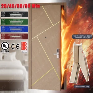 Dubai Standard Apartment Wood Fire Door with Hotel Fire Rated Door Prehung Soundproof Fireproof Timber Door