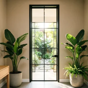 Durable Narrow Aluminum Swing Door with Grills Design Soundproof Minimalist Glass Doors for Bathroom Hotel Use Modern Buildings